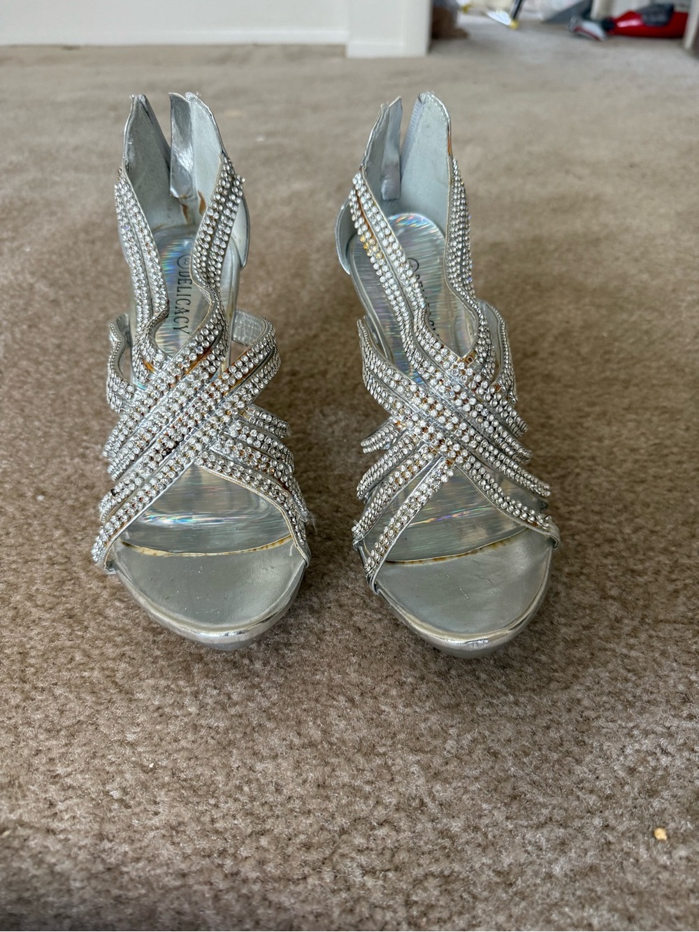 Silver Crystal Embellished Strappy Heels
